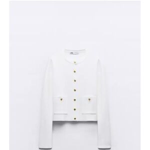 Zara Women's White cardigan with Gold Buttons